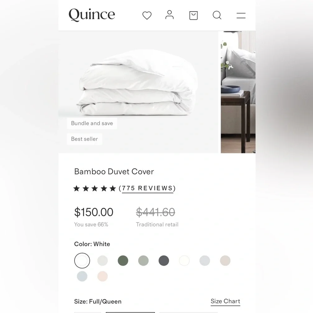 NWOT Quince Bamboo Queen Duvet Cover in White